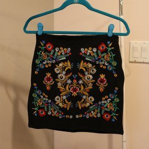 Floral Embroidered Mini Skirt